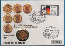 DEUTSCHLAND GERMANY NUMISLETTER 2 MARK 1990 D F.J STRAUSS VERGOLDET GOLD PLATED - 2 Marchi