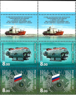 RUSSIA 2007 MNH LUXE SHIPS ICEBREAKER SUBMARINE NORTH POLE EXPEDITION Full Set Corner Block With Cоupons - Schiffe