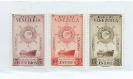 VENEZUELA 1952 REDRAWN COIL STAMPS COURVOISIER SET OF 3 MINT HINGED - Venezuela