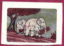 + éléphants Transportant Des Morceaux De Tronc 2scans Impression Sur Tissu Contour Carte Papier 2 Volets Dans L'état - Elephants