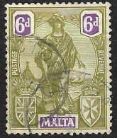 MALTA - 1922 - ALLEGORIA - 6 D - USATO (YVERT 94 - MICHEL 90 - Malte