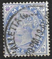 MALTA - 1885 - REGINA VITTORIA - 2,1/2 D - USATO (YVERT 8 - MICHEL 7) - Malte