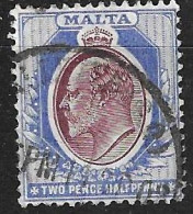 MALTA - 1904 - EDOARDO VII - 2,1/2 D - USATO (YVERT 29 - MICHEL 28) - Malte