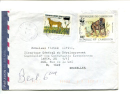 CAMEROUN - Affranchissement Sur Lettre Pour La Belgique - W.W.F. / Singe / Léopard - Cameroon (1960-...)