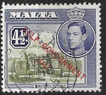 MALTA - 1953 - SOPRASTAMPATO AUTONOMIA  - 4,1/2 D - USATO (YVERT 233 - MICHEL 231) - Malte