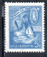 ARGENTINA 1944 COMMEMORATE SEA WEEK WARSHIP MERCHANT SHIP AND SAILBOAT 5c MNH - Nuevos