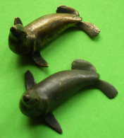 2 Bronzes Anciens Avec Otaries Ancient Bronze With Sea Lions 442g & 428 G à Nettoyer Port Franco Pour France Métro - Bronzi