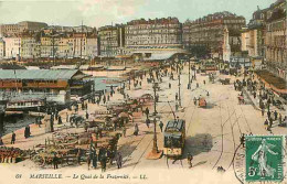 13 - Marseille - Le Quai De La Fraternité - Animée - Colorisée - Tramway - Attelage De Chevaux - Oblitération Ronde De 1 - Joliette