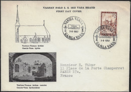 Finlande 1952 Y&T 394 Sur FDC. Incendue De La Ville De Vasaa. Le Vieux Vaasa. Peinture De Johan Gustav Hedman (1800-66) - Bombero