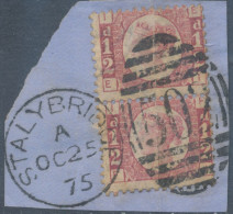 GB QV ½d Plate 5 (pair, EI-FI - Creased) Used On Piece With Duplex „STALYBRIDGE / 502“, Cheshire (4VOD, Time Code „A“), - Used Stamps