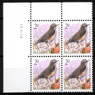 BE   2653  P8a  XX    ----    Oiseaux Buzin : Grive Mauvis  --  Blocs De 4 Coin De Feuille - Esquinas Fechadas