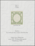Sonderdruck Italien Nr. 1 Neudruck Salon Hamburg 1984 FAKSIMILE - Posta Privata & Locale