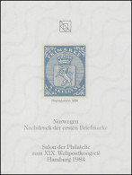 Sonderdruck Norwegen Nr. 1 Neudruck Salon Hamburg 1984 FAKSIMILE - Privados & Locales