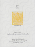 Sonderdruck Österreich Nr. 1 Neudruck Salon Hamburg 1984 FAKSIMILE - Posta Privata & Locale