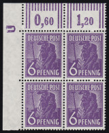 944a DZ 1 Kontrollrat II ER-Viererblock Druckerzeichen 1 Negativ ** Farbgeprüft - Mint