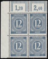 920b W OR Ziffer 12 Pf Oberrand-Viererblock Walzendr. ** Ungefaltet Farbgeprüft - Mint