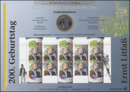 3211 200. Geburtstag Von Ernst Litfaß - Numisblatt 3/2016 - Numismatische Enveloppen