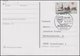 1598 Kiel EF FDC-Postkarte ESSt Kiel Jubiläumsfeier 750 Jahre Kiel 12.3.1992 - Autres & Non Classés