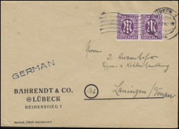 AM-Post 2x 12 Pf. MeF Fern-Brief LÜBECK 1 Bb - 9.7.46 Nach Lauingen - Lettres & Documents