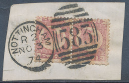 GB QV ½d Plate 5 (pair, PT-QT) Very Fine Used On Piece With Duplex „NOTTINGHAM / 583“, Nottinghamshire (4VODB, Time Code - Usados