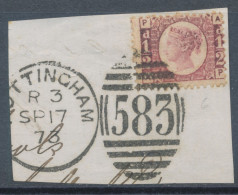 GB QV ½d Plate 6 (AP) Superb Used On Piece With Duplex „NOTTINGHAM / 583“, Nottinghamshire (4VODB, Time Code „R 3“),17.9 - Usados