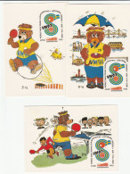 TABLE TENNIS - 3 Diff World Championships EVENT  CARTOON Postcards SWEDEN Stamps Cover Postcard Sport Bear - Tennis Tavolo