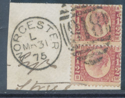 GB QV ½d Plate 6 (pair, AM-BM) Superb Used On Piece With Duplex „WORCESTER / 918“, Worcestershire (4VOD, Time Code „L“), - Gebruikt