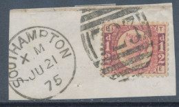 GB QV ½d Plate 6 (TE) Superb Used On Piece With Scarce Duplex „SOUTHAMPTON / 723“, Hampshire (4VODA, Time Code „X M“),21 - Usati