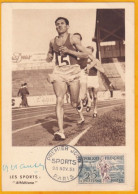 FRANCE 1953 ALAIN MIMOUN - Athlète Olympique - Signature Sur Carte Officielle Et 1er Jour Avec Photo De L 'Equipe - Athlétisme