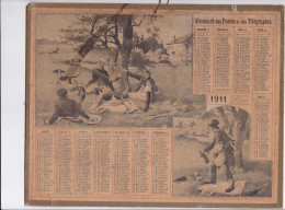 Calendrier Almanach Complet 1911 -pas Sur Delc.- Chasseur Qui Dine Perd Son Gibier ( Proverbe) - Oberthur Rennes ?- - Grossformat : 1901-20