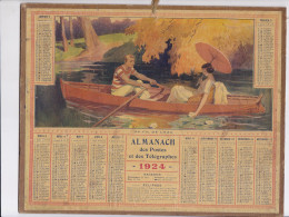 Calendrier Almanach Complet 1924 -pas Sur Delc.- Au Fil De L'eau ( Couple En Barque ) - Oberthur Rennes ?- - Formato Grande : 1921-40