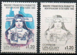 Uruguay 1993 ** YT1445 Beatification F. Rubatto. Scarce Variety: Normal Stamp & Stamp Without Colors. Italian Religious - Uruguay