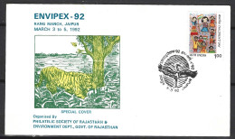 INDE. Enveloppe Commémorative De 1992. Envipex'92/Cigogne/Tigre. - Protezione Dell'Ambiente & Clima