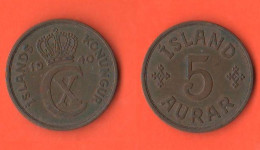Iceland 5 Aurar 1940 Island Islanda London Mint Bronze Coin - Islande