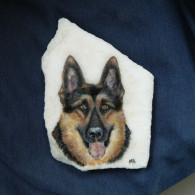 Alsatian/German Shepherd Dog Hand Painted On A Marble Slab 13 Cm X 9 Cm - Pisapapeles