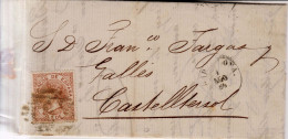 Año 1867 Edifil 96 50m Isabel II  Carta A Castelltersol Matasellos Rejilla Cifra  2 Barcelona Juan Salvado - Covers & Documents