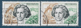 France 1963 - Variété - Y&T N° 1382 Beethoven (oblit) Visage Gris-vert + 1 Normal - Gebruikt