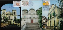 Macao 1983 Et 1984 Y&T 474, 475 Et 491 Sur Cartes Maxima. Églises De Macao : Séminaire Saint Joseph, St Dominique - Churches & Cathedrals