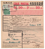 TIMBRE COLIS POSTAL N° 206 SEUL SUR BULLETIN D'EXPÉDITION DE 15 À 20KG De HAZEBROUCK NORD À BORDEAUX 1943 - Cartas & Documentos