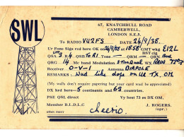 CT30. Vintage SWL Card. London. Dated 1938. Sent To Calcutta, India - Amateurfunk