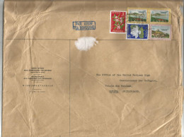 MACAO PA 10X2+39A FLOWER +PA 76A +5PT FLOWER LARGE COVER AVION VIA HONG KONG CTT 1972 MACAO TO NATIONS GENEVE SUISSE - Storia Postale