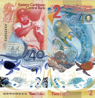 EAST CARRIBEANS 2 Dollars 2023 P W61 UNC 40th Anniversary Of Bank (1983-2023) - East Carribeans