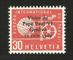 842 Suisse 1969 Surcharge Visit Pape Pope Paul Paulus VI MNH ** Neuf SC (SUI-67b) - Cristianismo