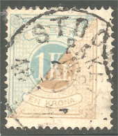 840 Sweden 1874 1Kr Blue Bister PINHOLE At Center Postage Due Taxe Perf 14 (SWE-457) - Taxe