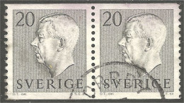 840 Sweden 1951 King Roi Gustaf VI Adolf 20o Gris Gray Paire (SWE-444) - Oblitérés