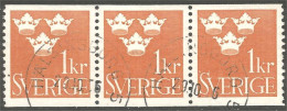 840 Sweden 1939 Trois Couronnes Three Crowns 1kr Orange Bande Strip 3 (SWE-428) - Oblitérés