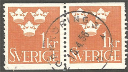 840 Sweden 1939 Trois Couronnes Three Crowns 1kr Orange Paire NORRKOPING (SWE-429) - Usados