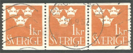 840 Sweden 1939 Trois Couronnes Three Crowns 1kr Orange Bande Strip 3 (SWE-426) - Usati