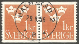 840 Sweden 1939 Trois Couronnes Three Crowns 1kr Orange Paire HALMSTAD (SWE-430) - Usati