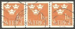 840 Sweden 1939 Trois Couronnes Three Crowns 1kr Orange Bande Strip 3 (SWE-427) - Gebruikt